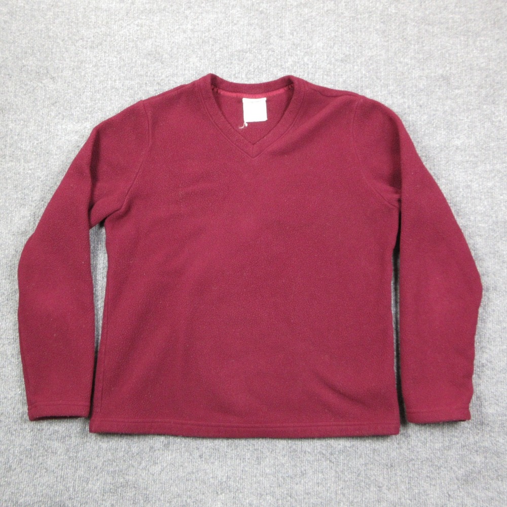 LL Bean Fleece Pullover Womens M Red V Neck Long Sleeve Gorpcore Outdoor Solid